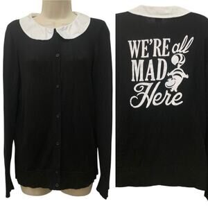 Disney Alice in Wonderland Cardigan Peter Pan Collar “We’re All Mad Here” L